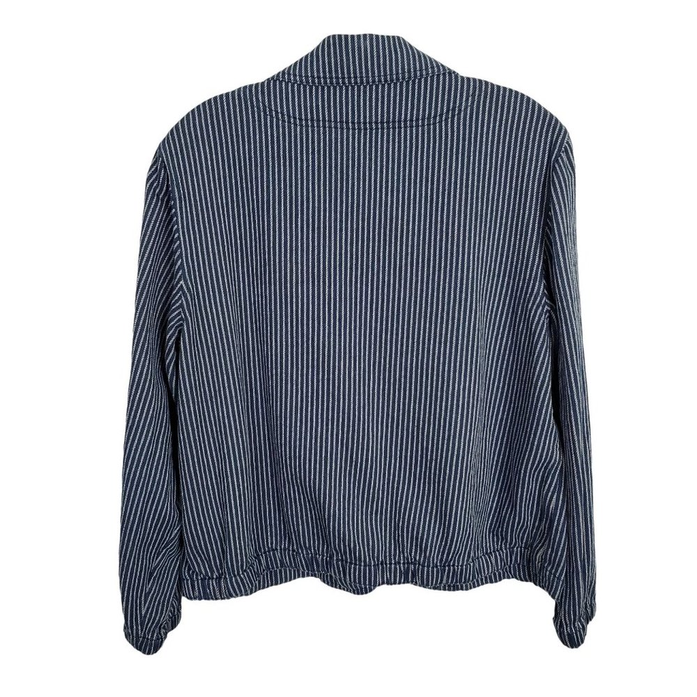 J Crew Mercantile Womens Size M Jacket Blazer Cotton Pockets Casual Striped Blue - Picture 3 of 8